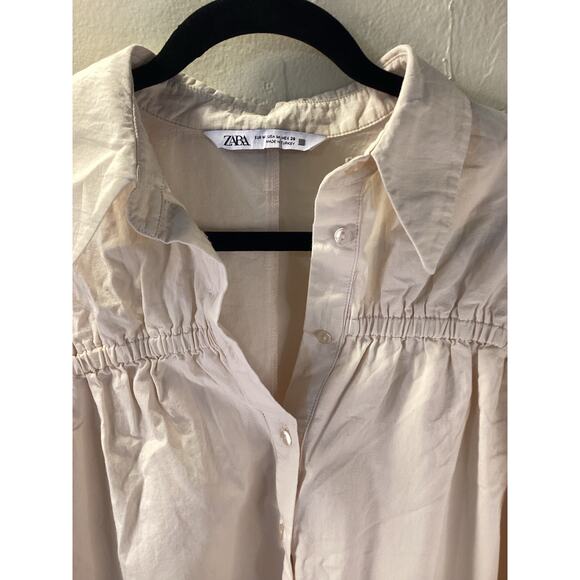 Zara Oversized 100% Cotton Vanilla Color Pleated Smock Blouse Top M V. Cool - Picture 3 of 4